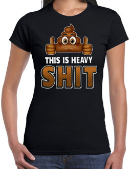 Bellatio Decorations Funny emoticon t-shirt this is heavy shit zwart dames XS