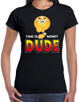 Bellatio Decorations Funny emoticon t-shirt time is money dude zwart voor dames XS