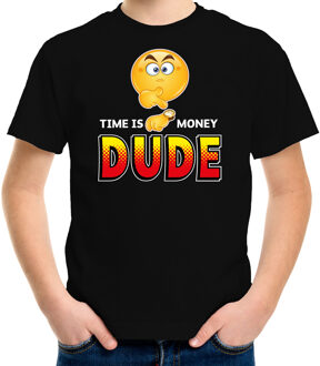 Bellatio Decorations Funny emoticon t-shirt time is money dude zwart voor kids L (146-152)