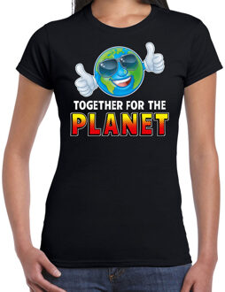 Bellatio Decorations Funny emoticon t-shirt Together for the planet zwart voor dames XS