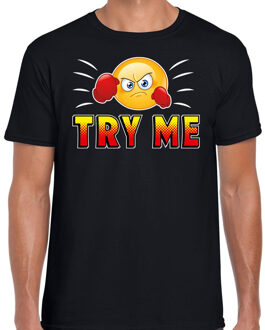 Bellatio Decorations Funny emoticon t-shirt Try me zwart voor heren
