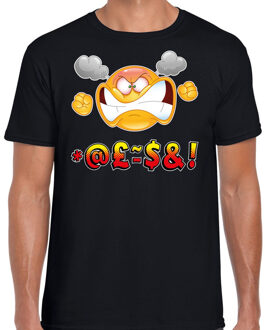 Bellatio Decorations Funny emoticon t-shirt vloekend en tierend zwart voor heren 2XL