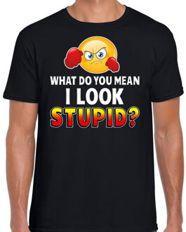 Bellatio Decorations Funny emoticon t-shirt What do you mean zwart voor heren L