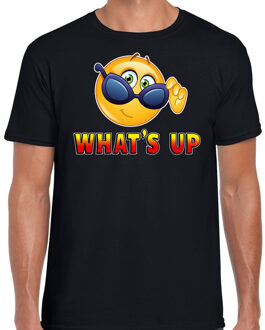 Bellatio Decorations Funny emoticon t-shirt Whats up zwart heren 2XL