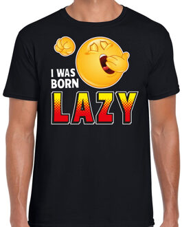 Bellatio Decorations Funny emoticon t-shirt yes I was born lazy zwart voor heren 2XL