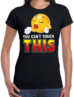 Bellatio Decorations Funny emoticon t-shirt you cant touch this zwart dames XS