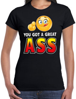 Bellatio Decorations Funny emoticon t-shirt you got a great ass zwart dames XS