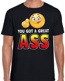 Bellatio Decorations Funny emoticon t-shirt you got a great ass zwart voor heren 2XL