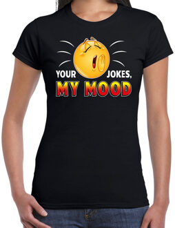 Bellatio Decorations Funny emoticon t-shirt your jokes my mood zwart voor dames XS