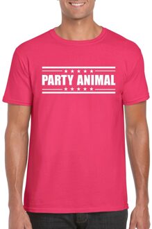 Bellatio Decorations Fuschsia roze t-shirt heren met tekst Party animal 2XL - Feestshirts