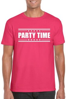 Bellatio Decorations Fuschsia roze t-shirt heren met tekst Party time 2XL - Feestshirts