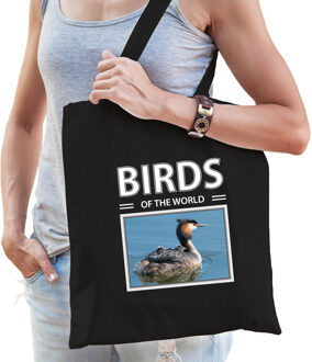 Bellatio Decorations Fuut vogel tasje zwart volwassenen en kinderen - birds of the world kado boodschappen tas