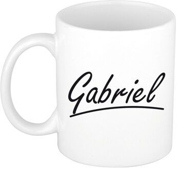 Bellatio Decorations Gabriel Naam koffiemok - beker - met sierlijke letters - wit - 300 ml - Cadeau - Heren