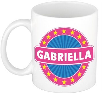Bellatio Decorations Gabriella voornaam koffiemok - beker - wit/roze - 300 ml - Cadeau - Dames - Collega - Moederdag Multi