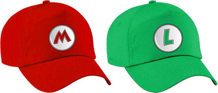 Bellatio Decorations Game verkleed petten set - loodgieters Mario/Luigi - rood/groen - volwassenen - carnaval