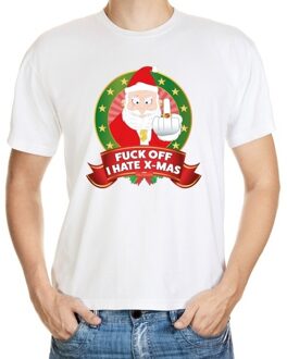 Bellatio Decorations Gangster Kerstman shirt wit - Fuck off I hate x-mas - voor heren