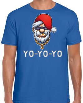 Bellatio Decorations Gangster / rapper Santa fout Kerstshirt / Kerst t-shirt blauw voor heren - Kerstkleding / Christmas outfit XS