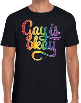 Bellatio Decorations Gay is okay gay pride shirt zwart heren 2XL