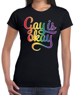 Bellatio Decorations Gay is okay gay pride t-shirt zwart voor dames XS