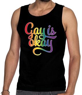 Bellatio Decorations Gay is okay gaypride tanktop/mouwloos shirt zwart heren 2XL