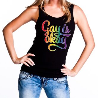 Bellatio Decorations Gay is okay gaypride tanktop zwart voor dames L