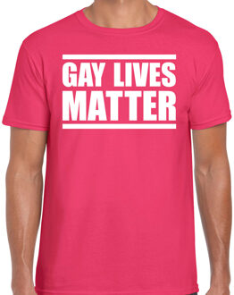 Bellatio Decorations Gay lives matter anti homo discriminatie t-shirt fuchsia roze voor heren