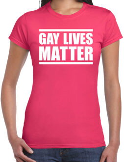 Bellatio Decorations Gay lives matter anti homo / lesbo discriminatie t-shirt fuchsia roze voor dames 2XL