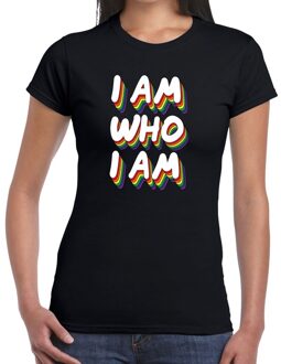 Bellatio Decorations Gay pride I am who I am t-shirt zwart voor dames S