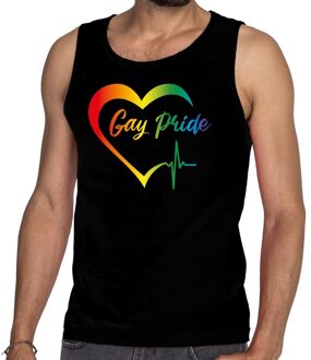 Bellatio Decorations Gay pride kloppend hart regenboog gaypride tanktop zwart heren 2XL