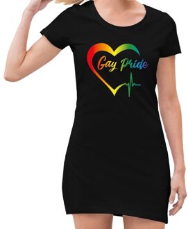 Bellatio Decorations Gay pride kloppend regenboog hart jurkje zwart dames