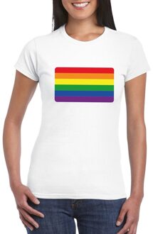 Bellatio Decorations Gay pride/ LGBT shirt Regenboog vlag wit dames XS - Feestshirts