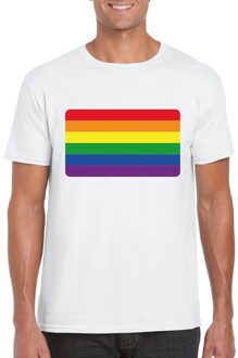 Bellatio Decorations Gay pride/ LGBT shirt Regenboog vlag wit heren 2XL - Feestshirts