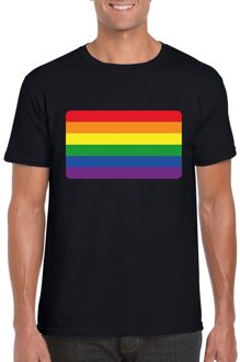 Bellatio Decorations Gay pride/ LGBT shirt Regenboog vlag zwart heren 2XL - Feestshirts