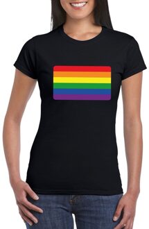 Bellatio Decorations Gay pride/ LGBTshirt Regenboog vlag zwart dames 2XL - Feestshirts