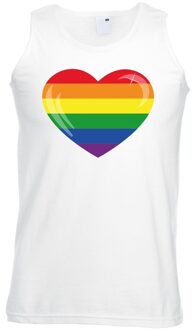 Bellatio Decorations Gay pride mouwloos shirt Regenboog vlag in hart wit heren 2XL - Feestshirts