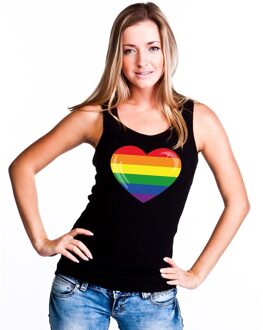 Bellatio Decorations Gay pride mouwloos shirt Regenboog vlag in hart zwart dames S - Feestshirts