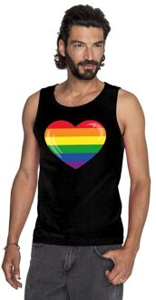 Bellatio Decorations Gay pride mouwloos shirt Regenboog vlag in hart zwart heren S - Feestshirts