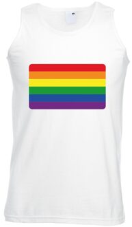 Bellatio Decorations Gay pride mouwloos shirt Regenboog vlag wit heren 2XL - Feestshirts