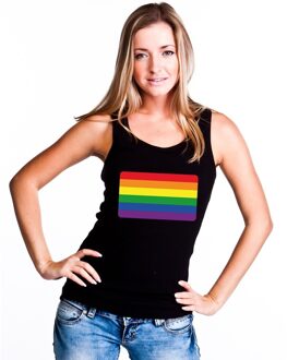 Bellatio Decorations Gay pride mouwloos shirt Regenboog vlag zwart dames L - Feestshirts