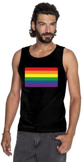 Bellatio Decorations Gay pride mouwloos shirt Regenboog vlag zwart heren 2XL - Feestshirts