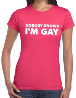 Bellatio Decorations Gay pride nobody knows i am gay t-shirt roze voor dames 2XL