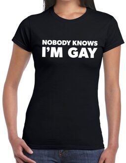 Bellatio Decorations Gay pride nobody knows i am gay t-shirt zwart voor dames XS