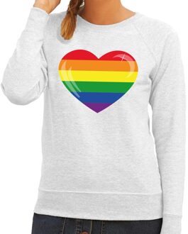 Bellatio Decorations Gay pride regenboog hart sweater grijs voor dames 2XL