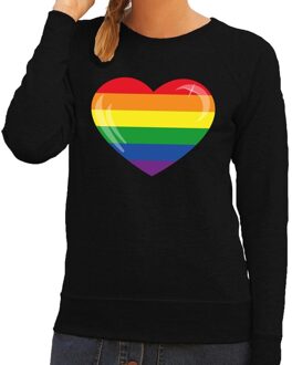 Bellatio Decorations Gay pride regenboog hart sweater zwart voor dames 2XL