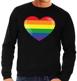 Bellatio Decorations Gay pride regenboog hart sweater zwart voor heren 2XL