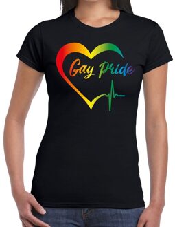 Bellatio Decorations Gay Pride regenboog hart  t-shirt zwart voor dames 2XL