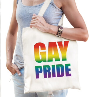 Bellatio Decorations Gay Pride regenboog katoenen tas wit