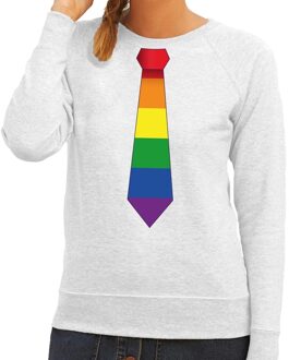 Bellatio Decorations Gay pride regenboog stropdas sweater grijs voor dames 2XL