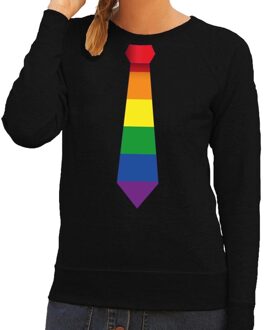 Bellatio Decorations Gay pride regenboog stropdas sweater zwart voor dames 2XL