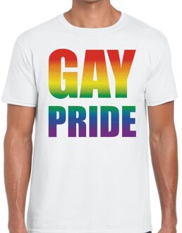 Bellatio Decorations Gay pride regenboog t-shirt wit voor heren L